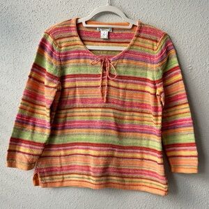 Talbots rainbow striped long sleeve knit top M petite